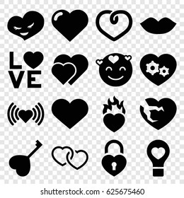 Passion icons set. set of 16 passion filled icons such as heart, lips, emot in love, gear heart, bulb heart