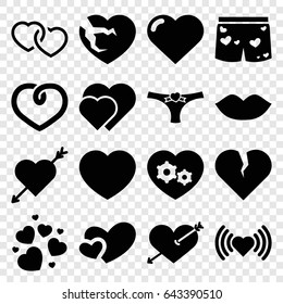 Passion icons set. set of 16 passion filled icons such as heart, lips, heart with arrow