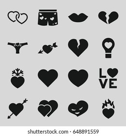 Passion icons set. set of 16 passion filled icons such as lips, broken heart, bulb heart, love word