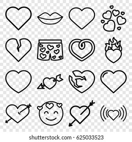 Passion icons set. set of 16 passion outline icons such as heart, lips, broken heart