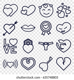 Passion icons set. set of 16 passion outline icons such as lips, heart, heart ribbon, love word, broken heart
