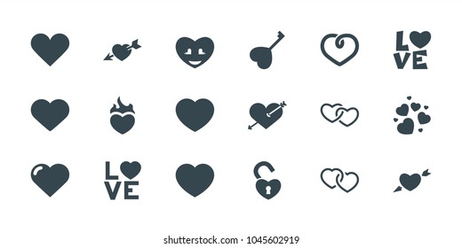 Passion icons. set of 18 editable filled passion icons: heart, heart with arrow