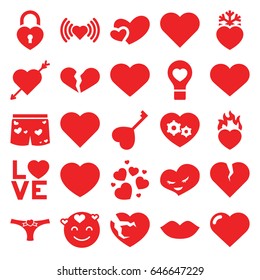 Passion icons set. set of 25 passion filled icons such as heart, lips, emot in love, broken heart