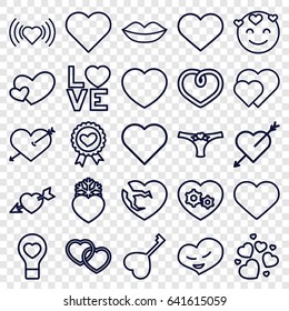 Passion icons set. set of 25 passion outline icons such as lips, heart, heart ribbon, gear heart, love word