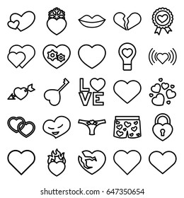 Passion icons set. set of 25 passion outline icons such as lips, heart, heart ribbon, gear heart