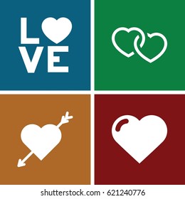 Passion icons set. set of 4 passion filled icons such as heart, love word