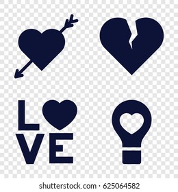 Passion icons set. set of 4 passion filled icons such as bulb heart, love word, heart with arrow