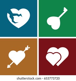 Passion icons set. set of 4 passion filled icons such as broken heart, heart key, heart with arrow