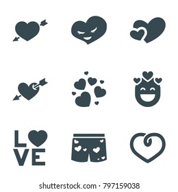Passion icons. set of 9 editable filled passion icons such as heart, love word, underwear with heart, heart with arrow