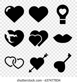 Passion icons set. set of 9 passion filled icons such as heart, lips, bulb heart
