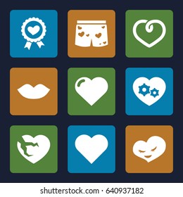 Passion icons set. set of 9 passion filled icons such as heart, lips