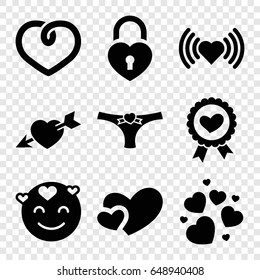 Passion icons set. set of 9 passion filled icons such as heart, emot in love
