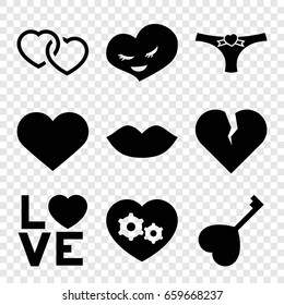 Passion icons set. set of 9 passion filled icons such as lips, gear heart, love word