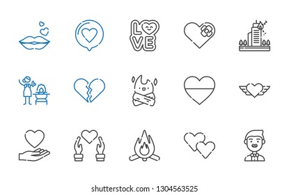passion icons set. Collection of passion with groom, heart, bonfire, love, broken heart, fire, kiss. Editable and scalable passion icons.