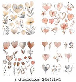 passion invitation lovely romance sketch ornament print watercolor wedding paint romantic greeting graphic grunge heart brush handmade valentines day drawing shape gift happy illustration amour set