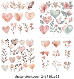 passion invitation lovely romance sketch ornament print watercolor wedding paint romantic greeting graphic grunge heart brush handmade valentines day drawing shape gift happy illustration amour set
