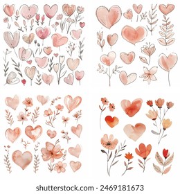 passion invitation lovely romance sketch ornament print watercolor wedding paint romantic greeting graphic grunge heart brush handmade valentines day drawing shape gift happy illustration amour set
