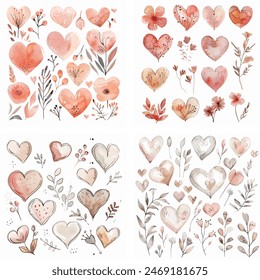 passion invitation lovely romance sketch ornament print watercolor wedding paint romantic greeting graphic grunge heart brush handmade valentines day drawing shape gift happy illustration amour set