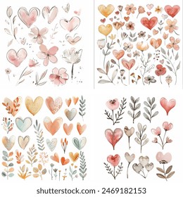 passion invitation lovely romance sketch ornament print watercolor wedding paint romantic greeting graphic grunge heart brush handmade valentines day drawing shape gift happy illustration amour set