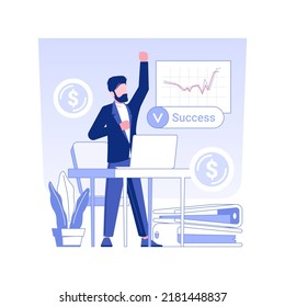 Passion isolated concept vector illustration. Man satisfying with success in business, passion for job, business etiquette, corporate culture, company rules, celebrate victory vector concept.