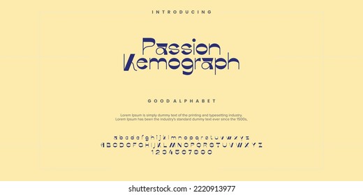 Passion Kemograph Modern alphabet font. typography font and with numbers. vector illustration