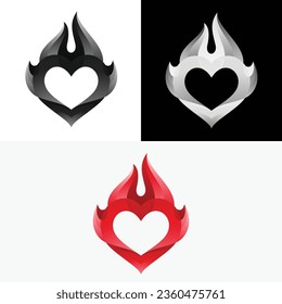 Passion Love Valentine Heart Fire Logo