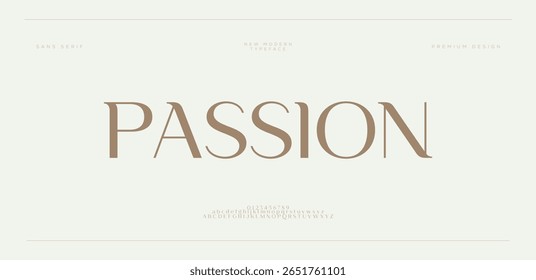 Passion Minimal luxury font alphabet logo. Minimal modern urban fonts for logo, brand etc. Typography typeface uppercase lowercase and number. vector illustration