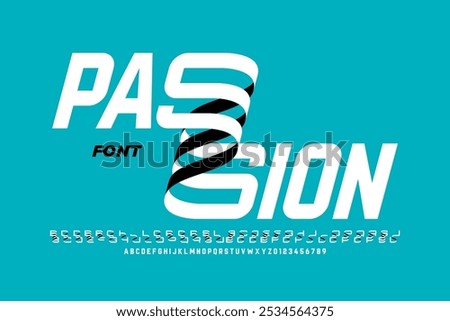 Passion. Modern font design with some alternate letters, alphabet and numbers vector illustration