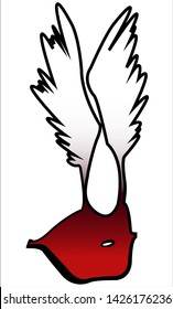 Passion red lips with white wings on the white background.