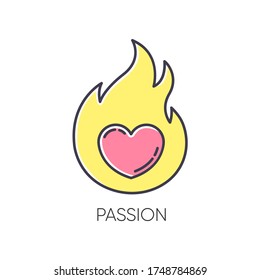 Passion RGB Color Icon. Intense Positive Emotion. Affection And Lust. Sexual Drive. Desire From Libido. Flaming Heart. Eager And Attraction. Romantic Relationship. Isolated Vector Illustration