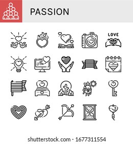 passion simple icons set. Contains such icons as World pride day, Love, Heart, Pride, Wildfire, Hot, Hearts, can be used for web, mobile and logo