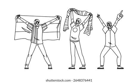 passion soccer fan man vector. loyalty excitement, stadium chant, goal victory passion soccer fan man character. people black line pencil drawing illustration