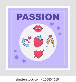 Passion social media posts mockup. Dating. Advertising web banner design template. Social network booster, content layout. Isolated promotion border, frame with copyspace, headlines, linear icons