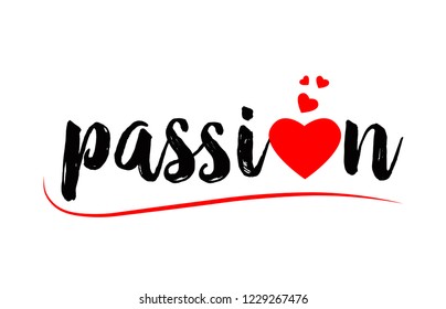 passion word text with red love heart suitable for logo or typography design
