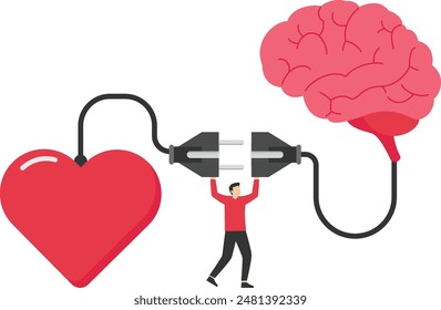 passion for work, mindset or attitude to work according to our talents and interests, businessman work with heart, businessman connect plug with heart to power socket concept vector illustration

