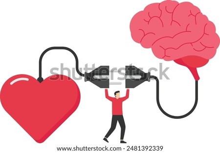 passion for work, mindset or attitude to work according to our talents and interests, businessman work with heart, businessman connect plug with heart to power socket concept vector illustration


