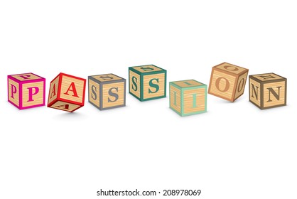 PASSION written with alphabet blocks - vector illustration