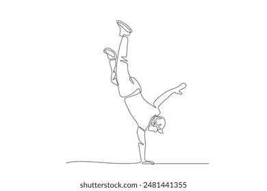 Passionate break dancer. Break dancing concept one-line drawing