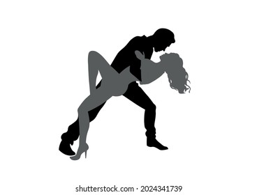 Passionate couple dancing silhouette vector illustration