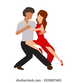 Passionate couple dancing the tango. Cartoon flat dancing man and woman for your creative design. Vector illustration