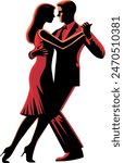 A passionate couple tango dance in red tones