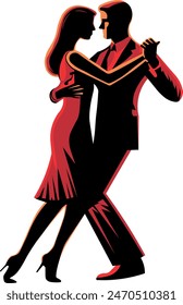 A passionate couple tango dance in red tones