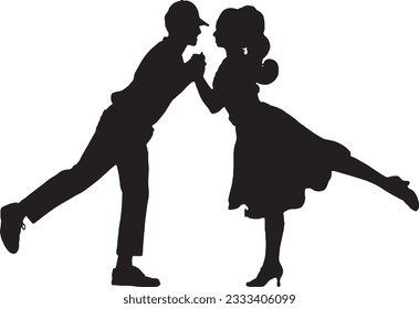 Passionate Dance of Love Silhouette of Young Romantic Couple, Captivating Romance on the Dance Floor Silhouette of Young Couple Dancing, Magical Moments of Love