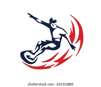 Passionate Extreme Sports Athlete In Action Logo- Red Wave