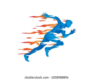 Passionate Fast On Fire Sprint Runner Symbol In Isolated White Background