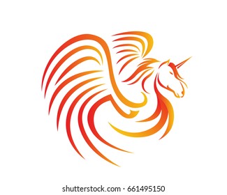 Passionate Flaming Imaginary Mythology Creature Logo - Pegasus