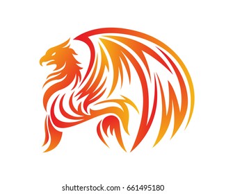 Passionate Flaming Imaginary Mythology Creature Logo - Griffin