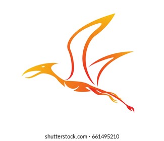 Passionate Flaming Imaginary Mythology Creature Logo - Pteranodon