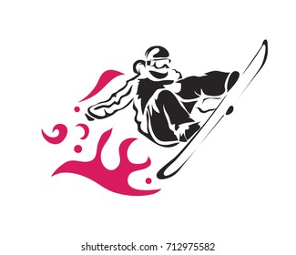 Passionate Flaming Snowboarding Athlete Extreme Pose