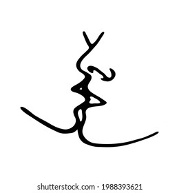 Passionate kiss of a couple. Illustration in the style of contour graphics.